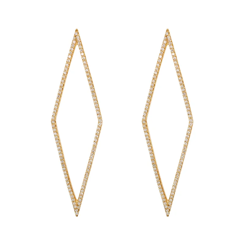 Silver Drop Earrings-Rhomb Gold Vermeil Earrings w. Zirconia