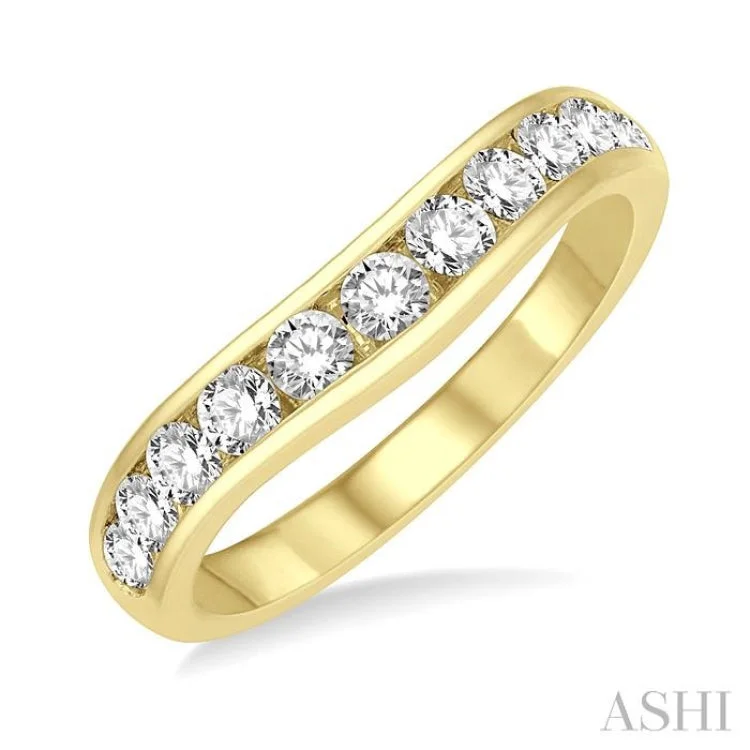 Custom Diamond Rings for Men-3/4 ctw Round Cut Diamond Inlay Wedding Band in 14K Yellow Gold