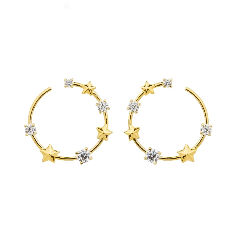 Colorful Drop Earrings for Women-Star and Crystal Yellow Gold Plated Earrings w. Crystal