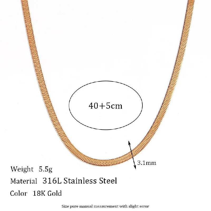 3mm Wide Blade Chain Necklace - Gold 40cm 5cm