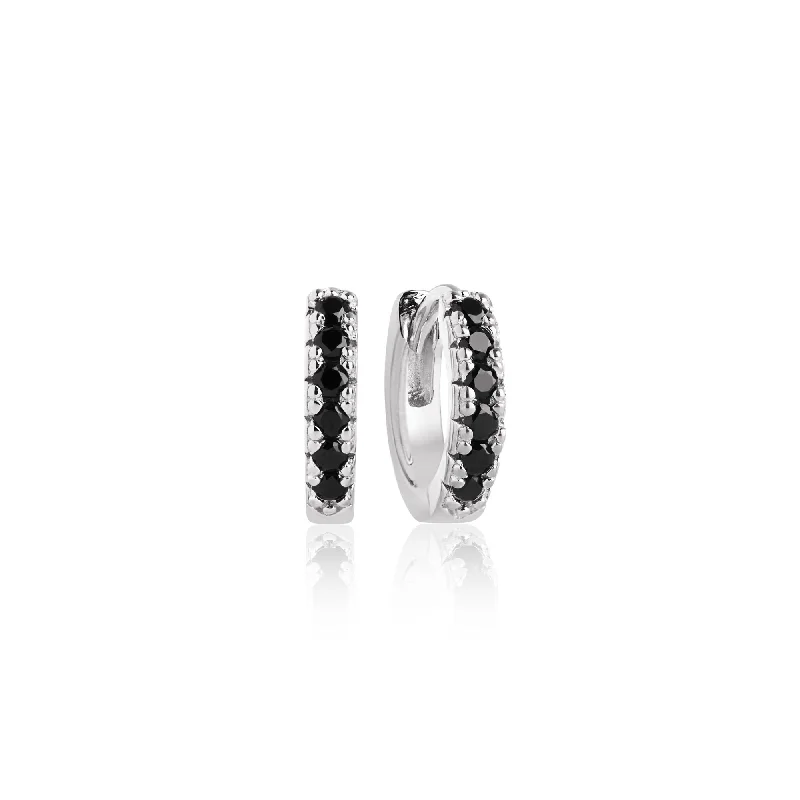 Luxury Silver Earrings-Ellera Piccolo Silver Earrings w. Black Zirconias