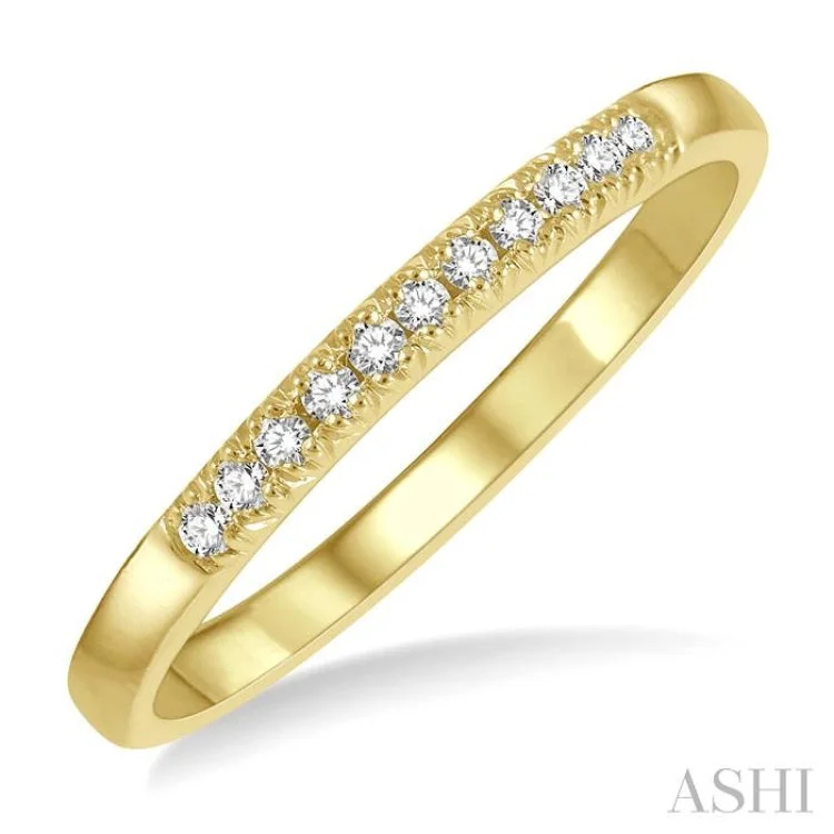 Custom Wedding Rings with Birthstone Inlays-1/10 ctw 11 Stone Round Cut Diamond Wedding Band in 14K Yellow Gold