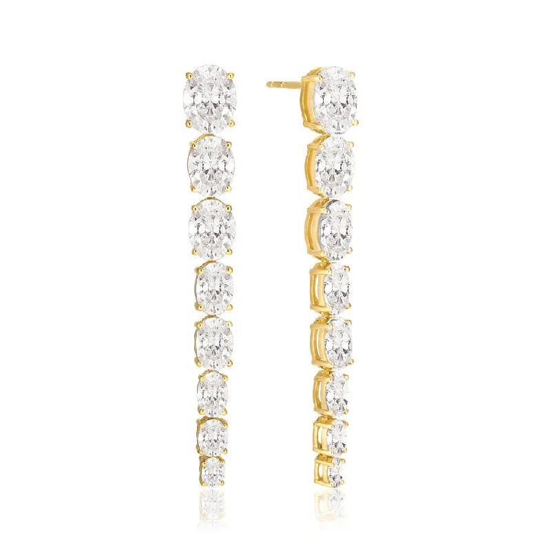 Geometric Gemstone Earrings for Women-Ellisse Lungo Otto 18K Gold Plated Earrings w. Zirconias