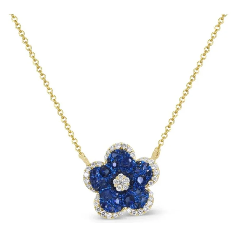 Simple Necklaces-14K Yellow Gold Blue Sapphire Flower Pendant Necklace