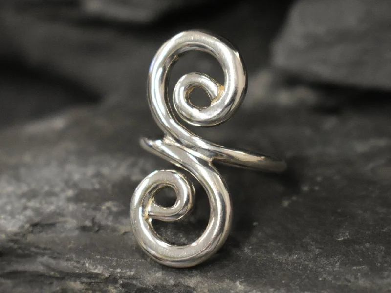 Affordable Designer Engagement Rings-Silver Swirl Ring - Silver Spiral Ring - Long Statement Ring