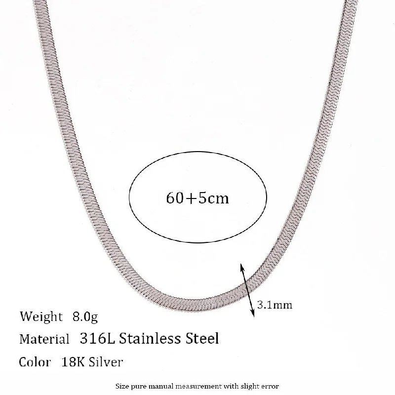 3mm Wide Blade Chain Necklace - Steel 60cm 5cm