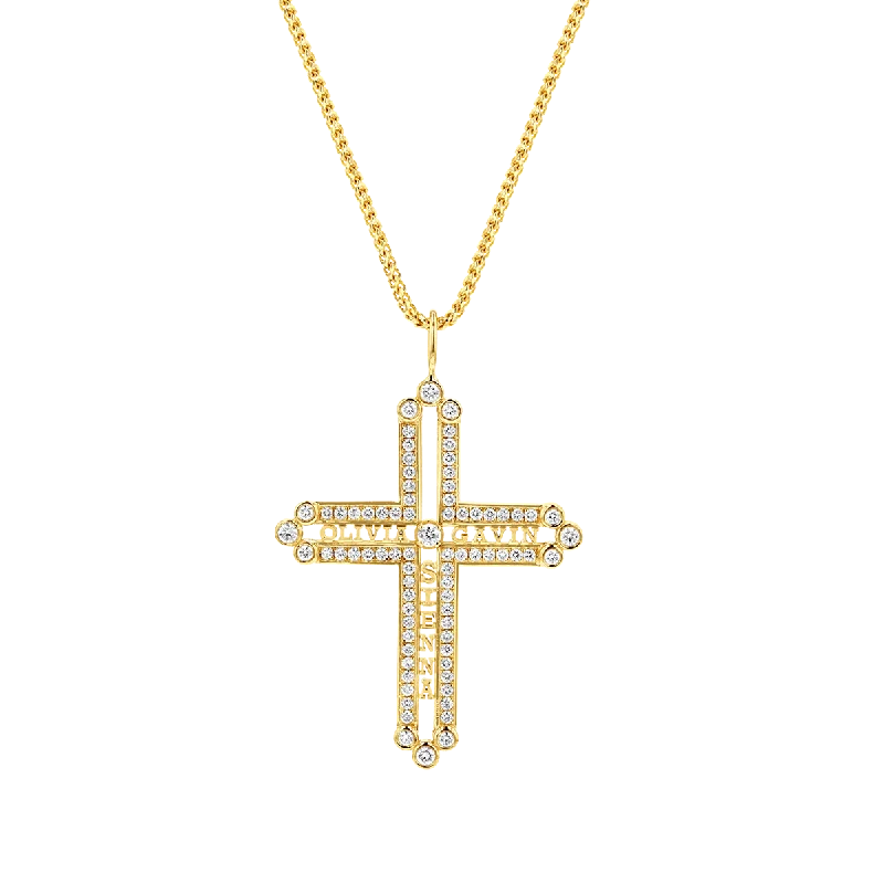 Gold Choker Necklaces-Diamond Custom Name Cross Pendant