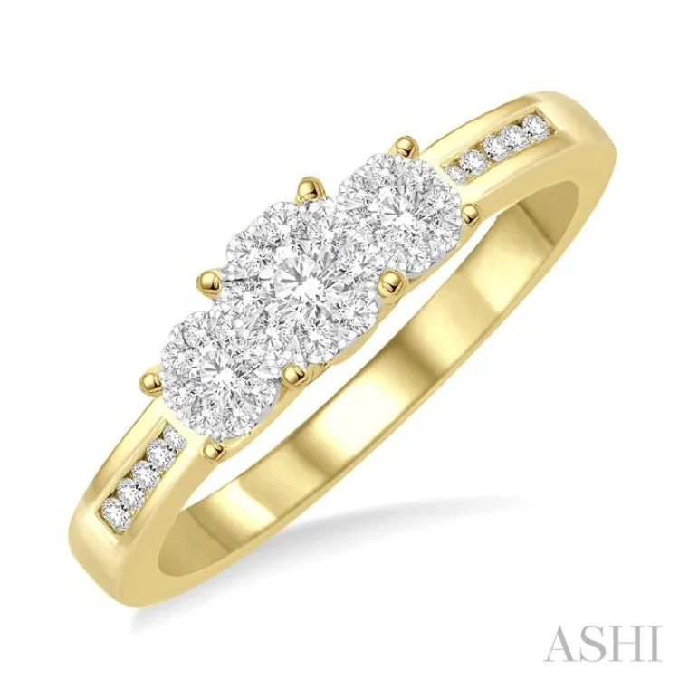 Designer Engagement Ring Sets-1/3 ctw Lovebright Round Cut Diamond Ring in 14K Yellow and White Gold