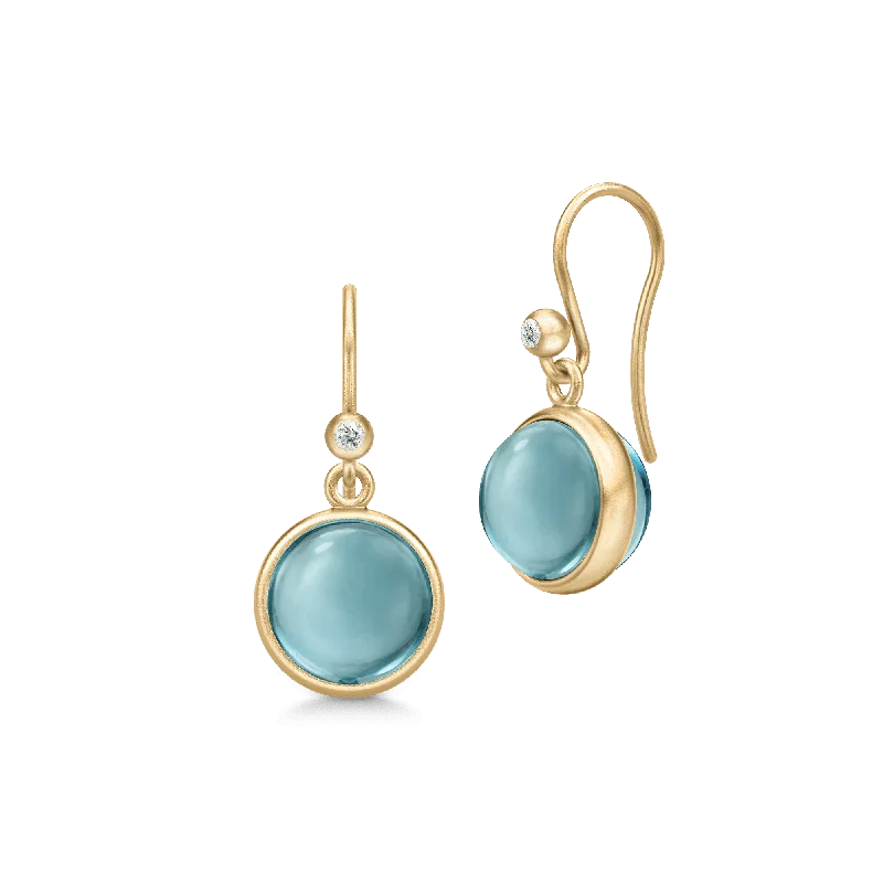 Trendy Drop Earrings for Women-Prime 14K Gold Earrings w. Aqua Blue Quartz