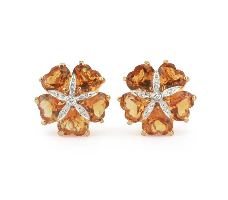 Trendy Pearl Earrings-18kt Yellow Gold Sand Dollar Earring with Citrine and Diamonds