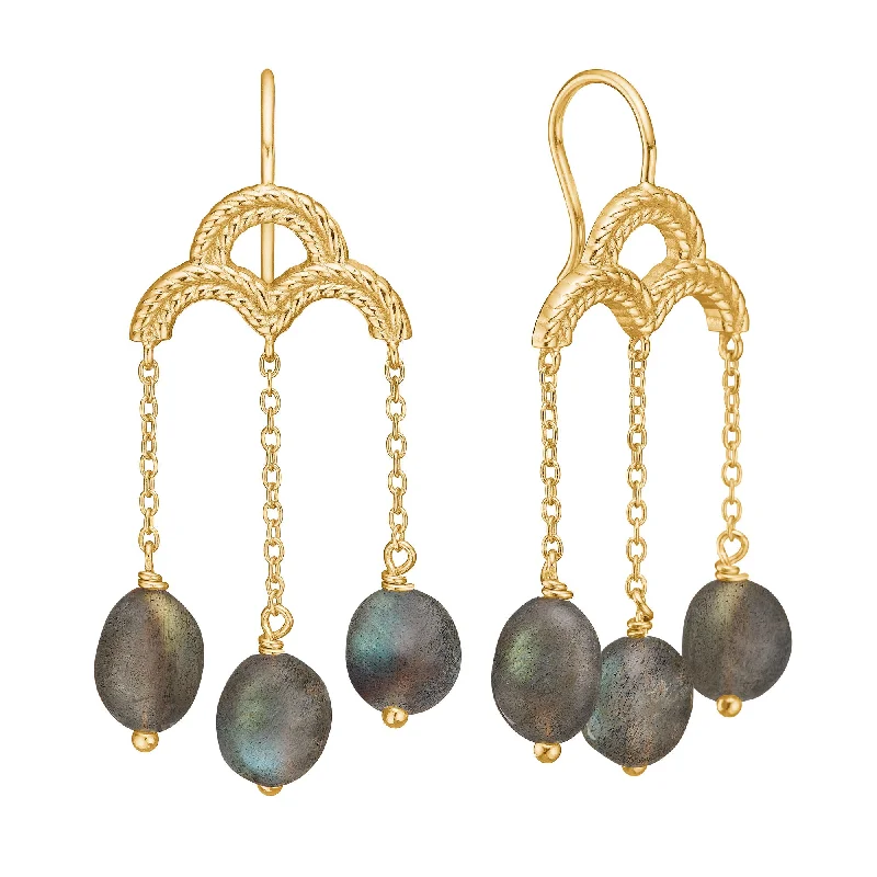 Stylish Pearl Drop Earrings-Mirage 18K Gold Plated Earrings w. Laboradorite