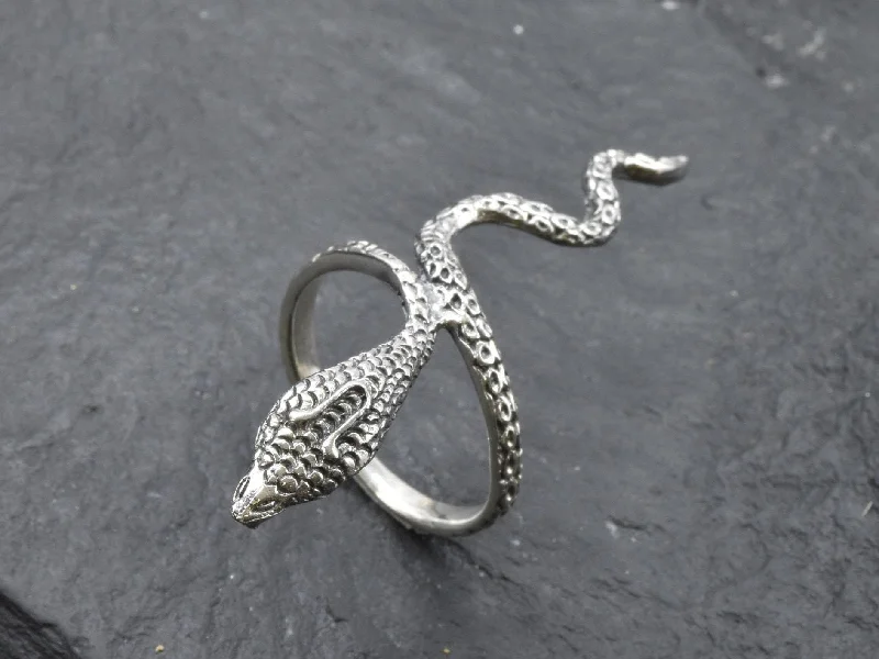 Men’s Customizable Promise Rings-Silver Snake Ring - Silver Serpent Ring - Long Snake Ring