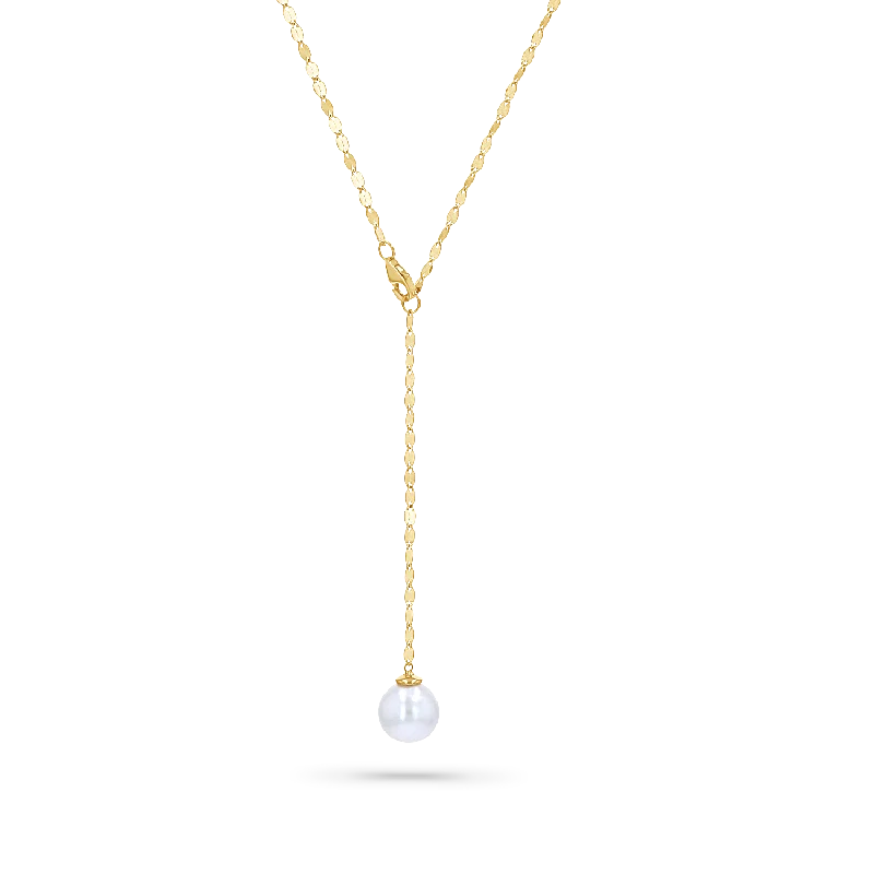 Classy Necklaces-Demure Pearl Drop Chain Lariat