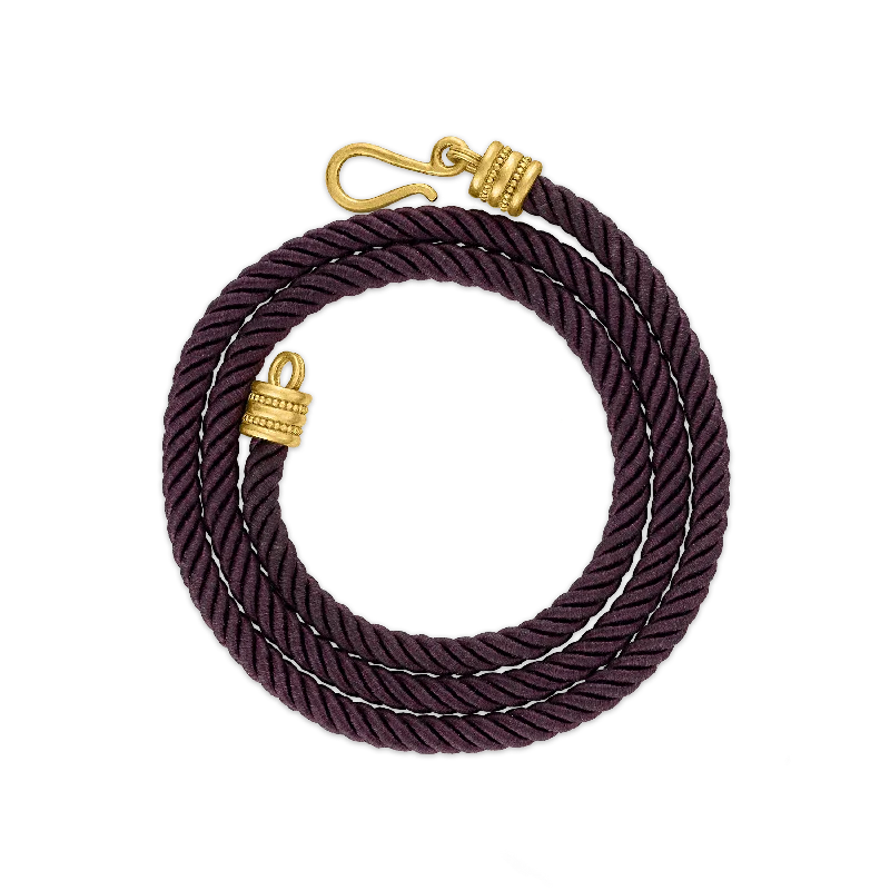 Adjustable Pendant Chain Necklaces-Aubergine Twisted Silk Rope Collar