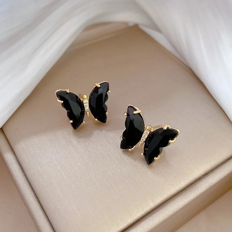 F407 Black Stud Earrings [Silver Needle Copper Gold Plating]]