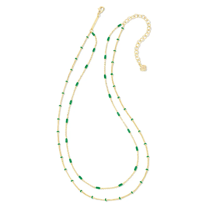 Swarovski Crystal Necklaces-Kendra Scott Dottie Gold Strand Necklace In Emerald