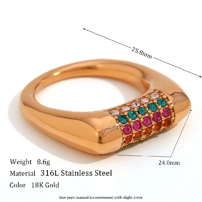 Micro Inlaid Water Diamond Flat Right Angle Ring - Gold Color-6