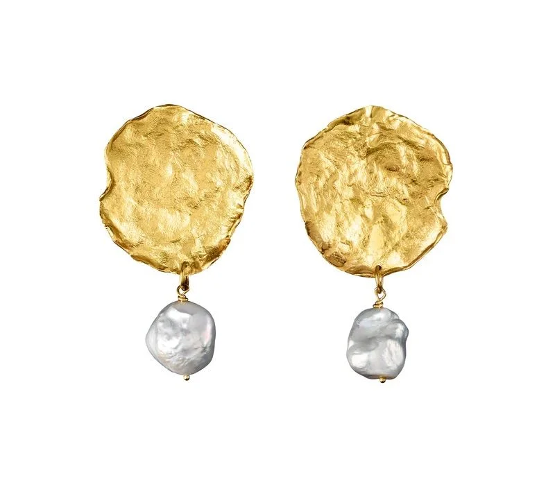 Designer Gemstone Earrings for Women-Thetis Gold Plated Earrings w. Pearl