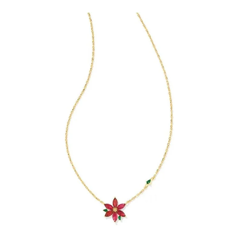 Custom Birthstone Pendant Necklaces-Kendra Scott Gold Poinsettia Necklace in Colored Crystal