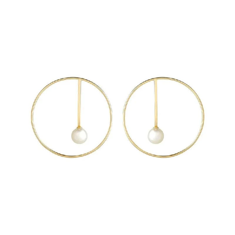 Large Hoop Earrings-Astra Moon 18K Gold Earrings w. Pearl & Diamond