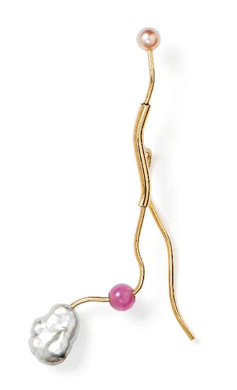 Stylish Drop Earrings for Women-Aedre Gold Plated Earring w. Pearls & Ruby