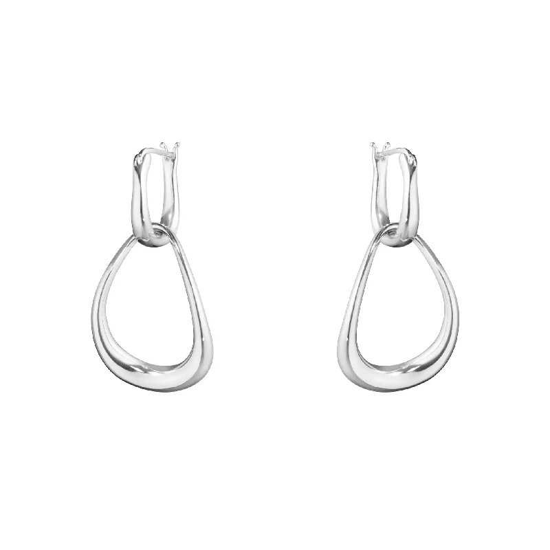 Geometric Hoop Drop Earrings-Offspring Interlocked Silver Earrings