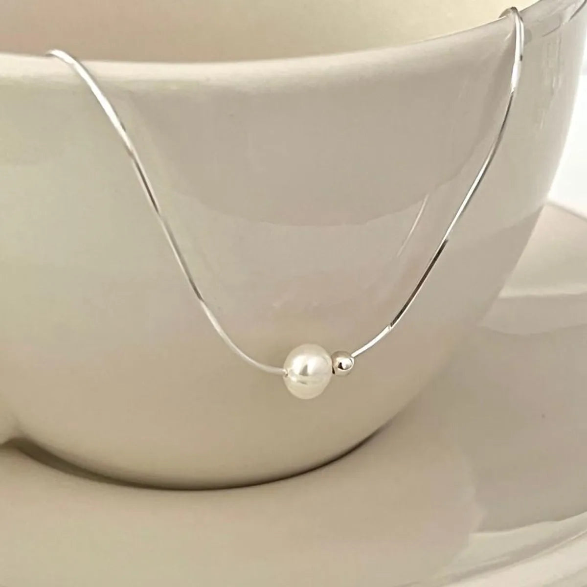 Silk Thread Necklaces-1 Piece Simple Style Round Sterling Silver Pearl Necklace