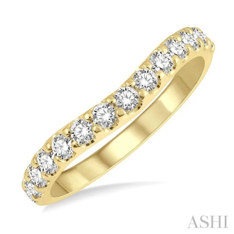 Custom Wedding Rings with Colored Stones-1/2 ctw Arched Center Round Cut Diamond Wedding Band in 14K Yellow Gold