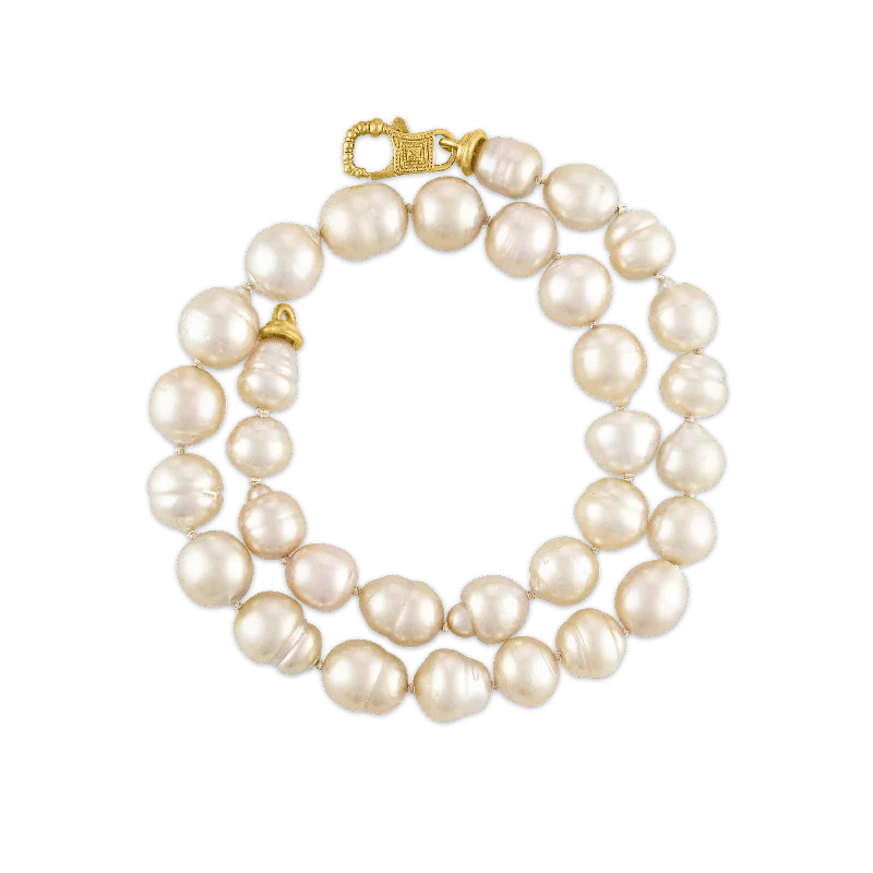 Minimalist Necklaces-Golden South Sea Pearl Strand with Fibula Clasp