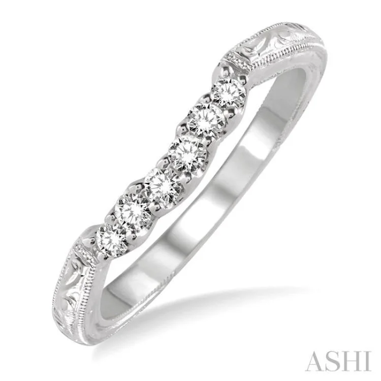 Handmade Engagement Bands-1/5 Ctw Round Cut Diamond Wedding Band in 14K White Gold