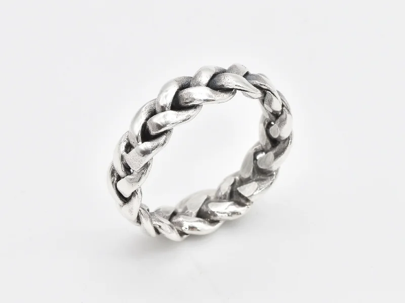 Simple Engagement Rings for Women-Chain Link Ring - Braided Silver Ring - Chain Rope Ring