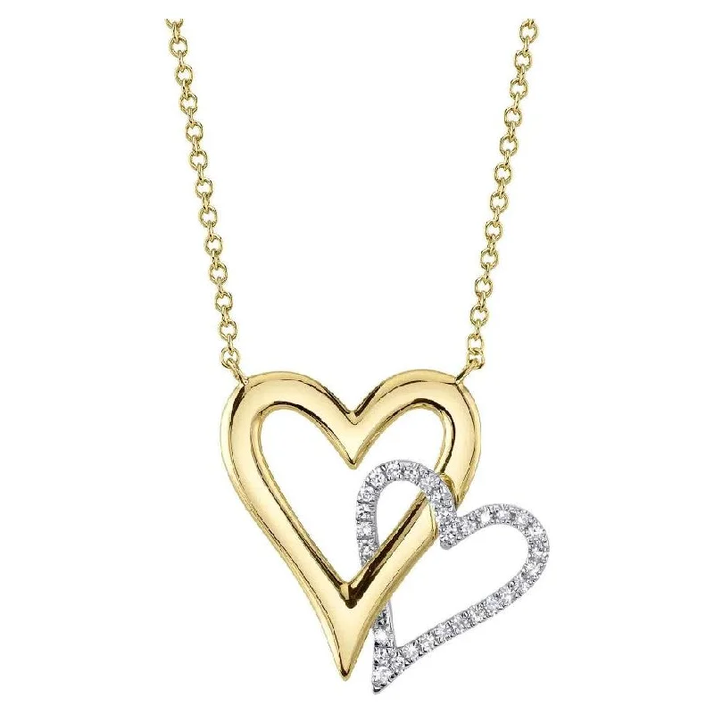 Fashion Jewelry Necklaces-14k Two-Tone Double Heart Diamond Necklace