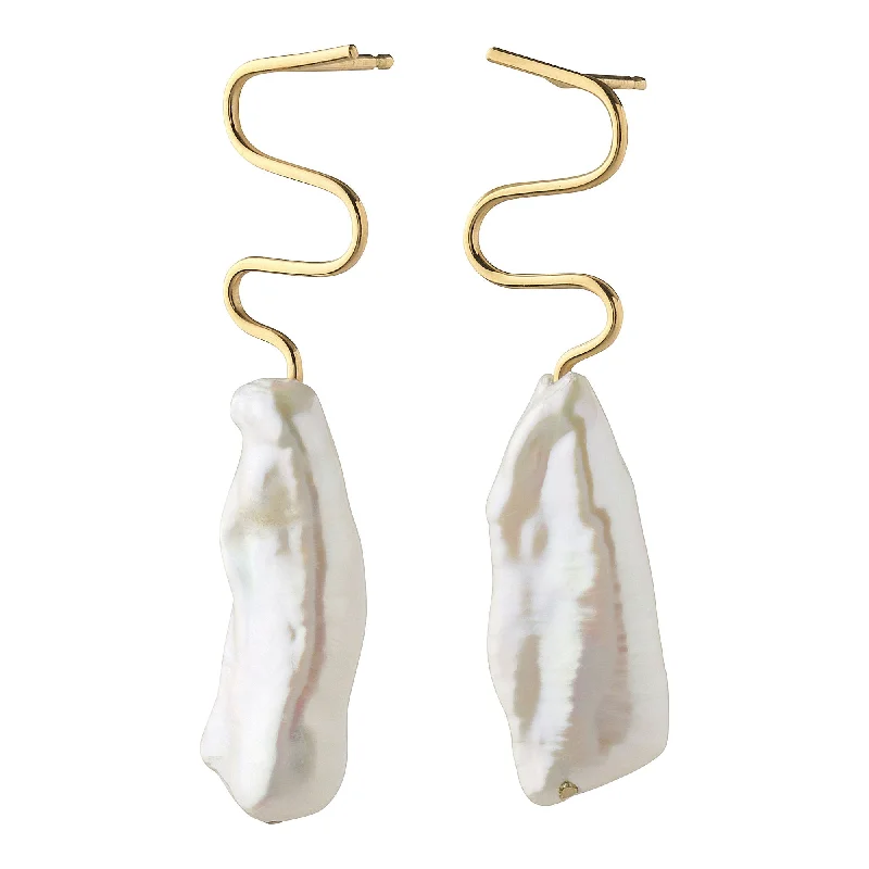 Simple Crystal Earrings for Women-Apisto 14K Gold Earrings w. Pearls