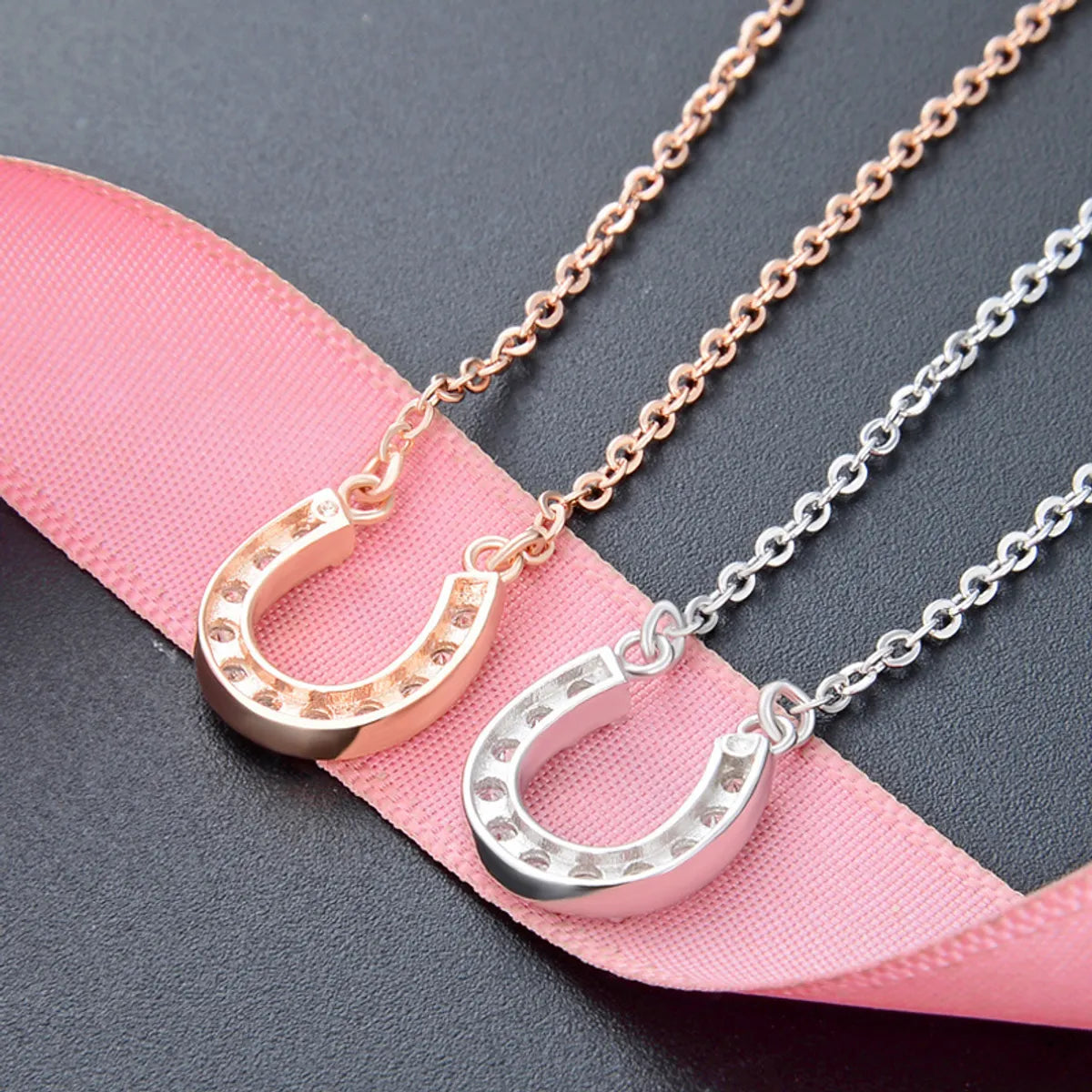 Colorful Necklaces-Fashion Diamond Horseshoe S925 Silver Necklace Simple Female Short Necklace Wholesale