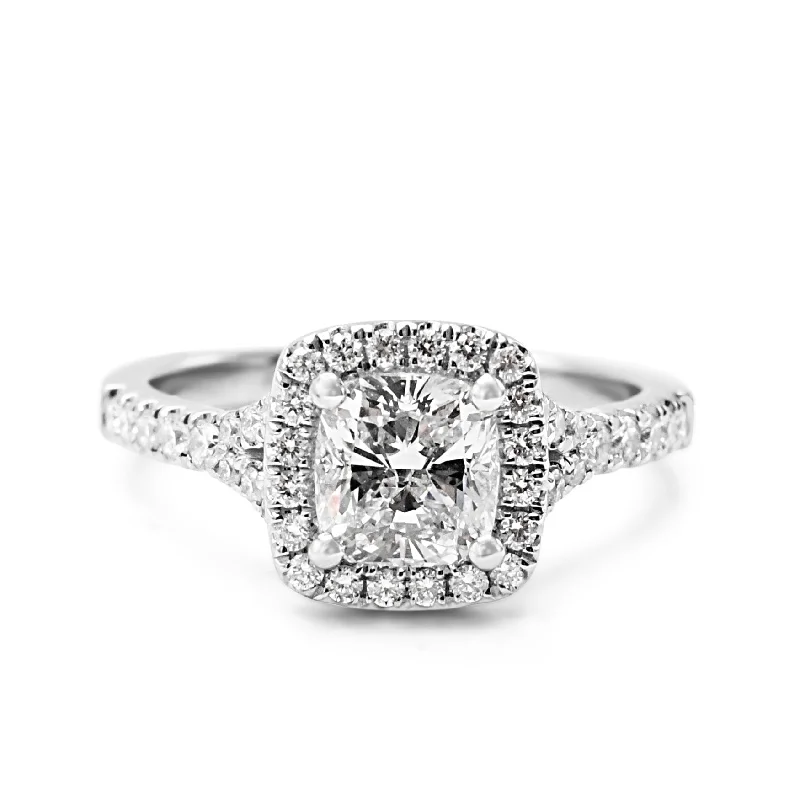 Custom Vintage Wedding Rings-GIA Certificated Cushion Cut Halo Set Diamond Ring - Platinum