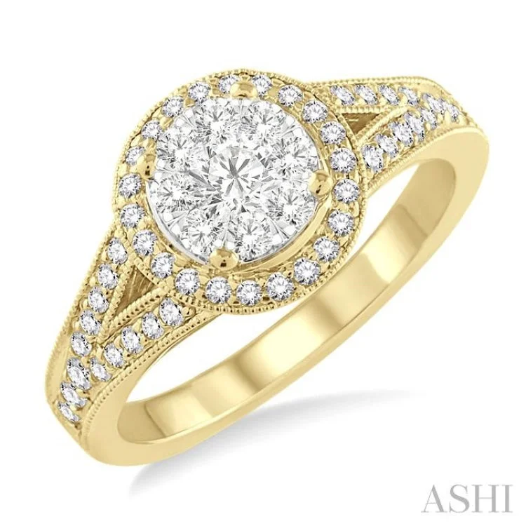 Classic Wedding Rings with Engraving-5/8 Ctw Lovebright Round Cut Diamond Engagement Ring in 14K Yellow and White Gold