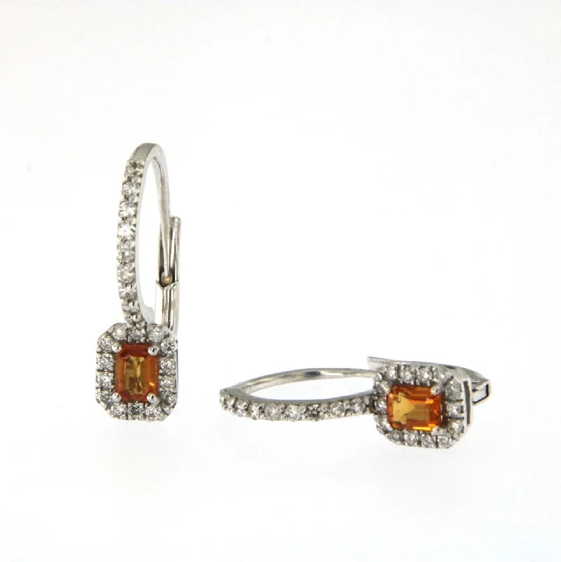 Handcrafted Pearl Earrings-Candy 18K White Gold Earrings w. Diamonds & Orange Sapphire