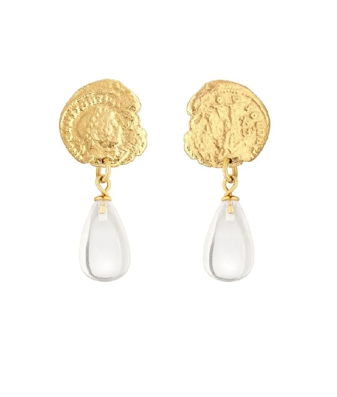 Trendy Drop Earrings for Women-Constantine Crystal Gold Plated Earrings w. Quartz