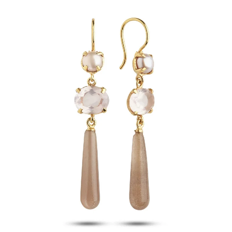 Minimalist Crystal Earrings-Limited Edition 18K Gold Plated Earrings w. Moonstone & Quartz