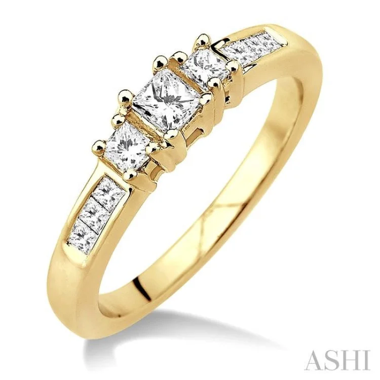 White Gold Wedding Bands-1/2 Ctw Nine Stone Princess Cut Diamond Engagement Ring in 14K Yellow Gold