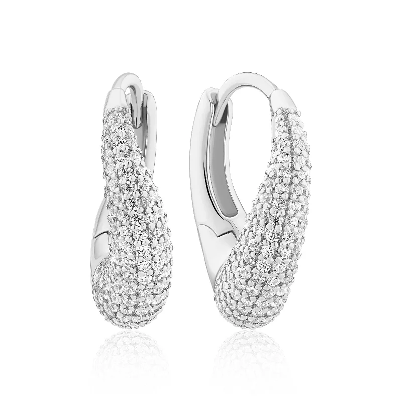 Luxury Hoop Earrings-Glorenza Piccolo Silver Earrings w. Zirconia