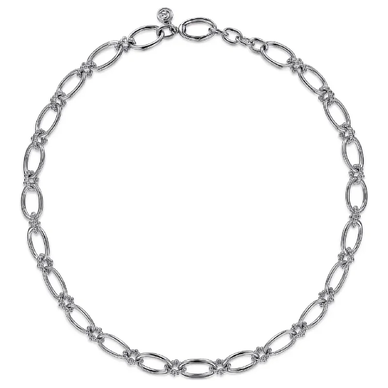 Luxury Gold Necklaces-Gabriel Sterling Silver Oval Link Chain Necklace with Bujukan Connectors