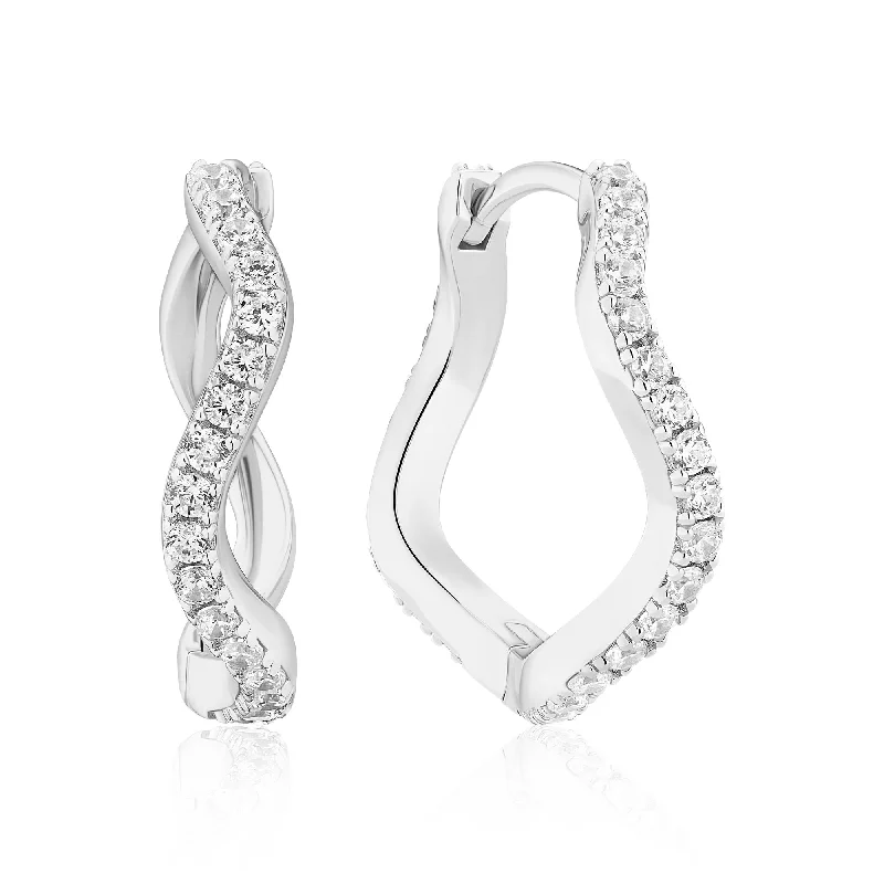 Trendy Gemstone Drop Earrings-Ellera Waves Grande Silver Earrings w. Zirconia