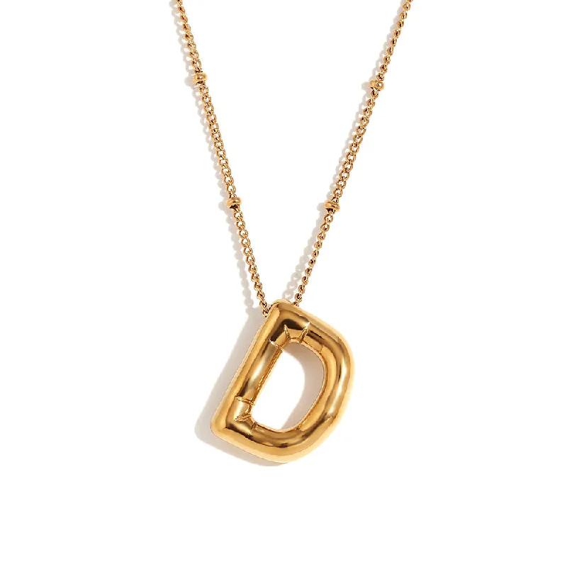 Party Balloon Letter Pendant Necklace - Gold-D