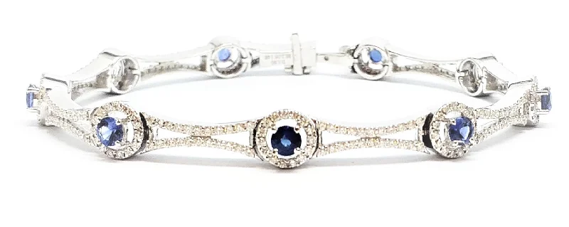 Personalized Heart Bracelets-Sapphire and Pave Diamond Halo Bracelet