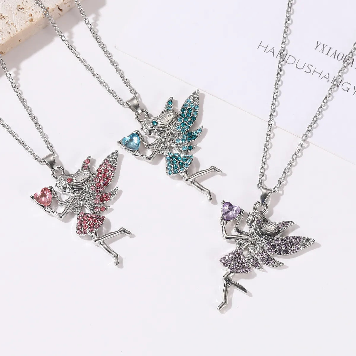 Art Deco Necklaces-Fairy Style Cartoon Character Heart Shape Alloy Inlay Zircon Women'S Pendant Necklace