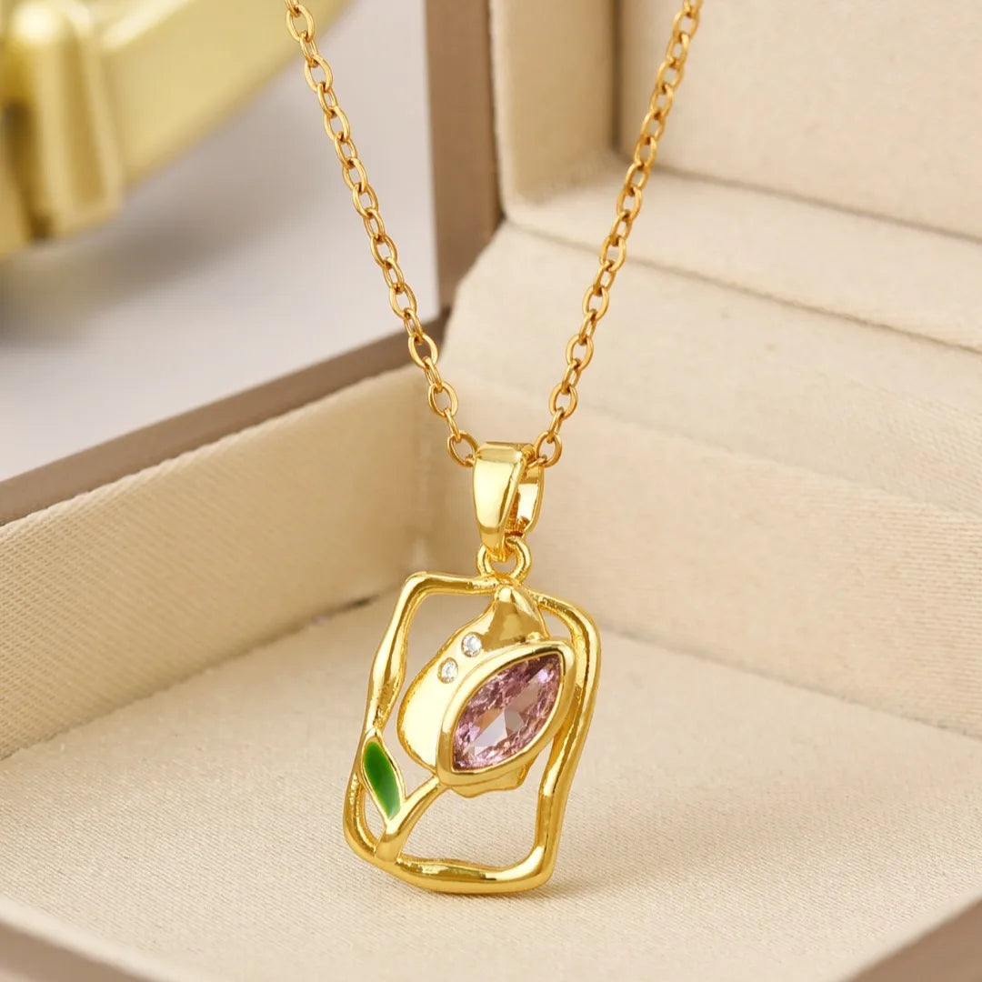 Boutique Necklaces-Copper IG Style Sweet Simple Style Plating Hollow Out Inlay Flower Zircon Pendant Necklace