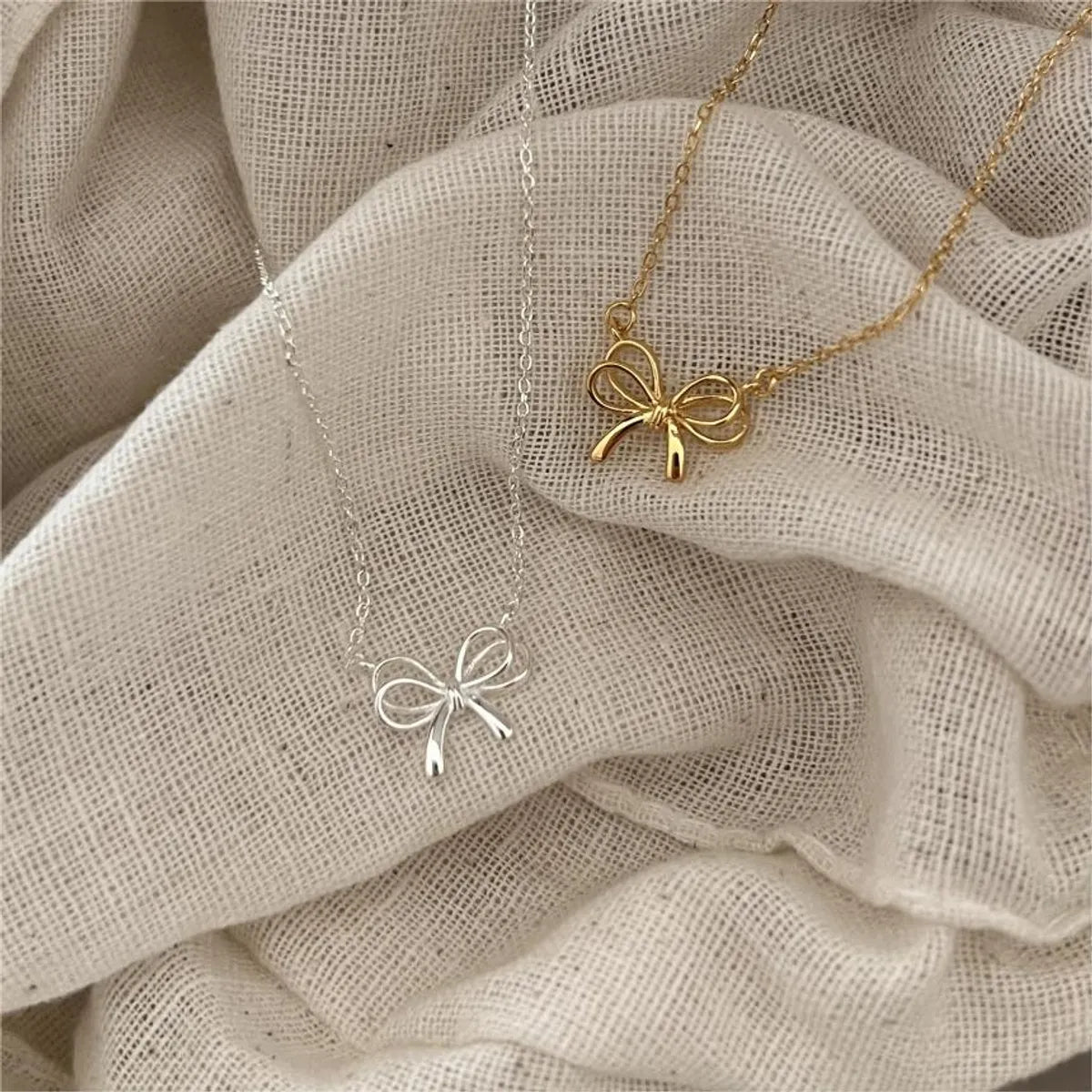 Affordable Gold Necklaces-Vintage Style Geometric Bow Knot Sterling Silver Plating Pendant Necklace