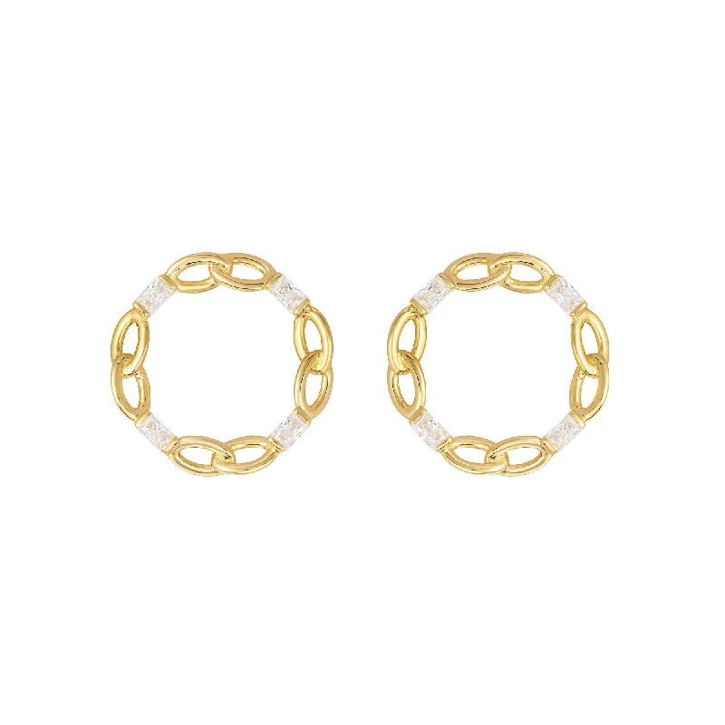 Luxury Crystal Hoop Earrings-Baguette Circle Gold Vermeil Earrings w. Zirconia