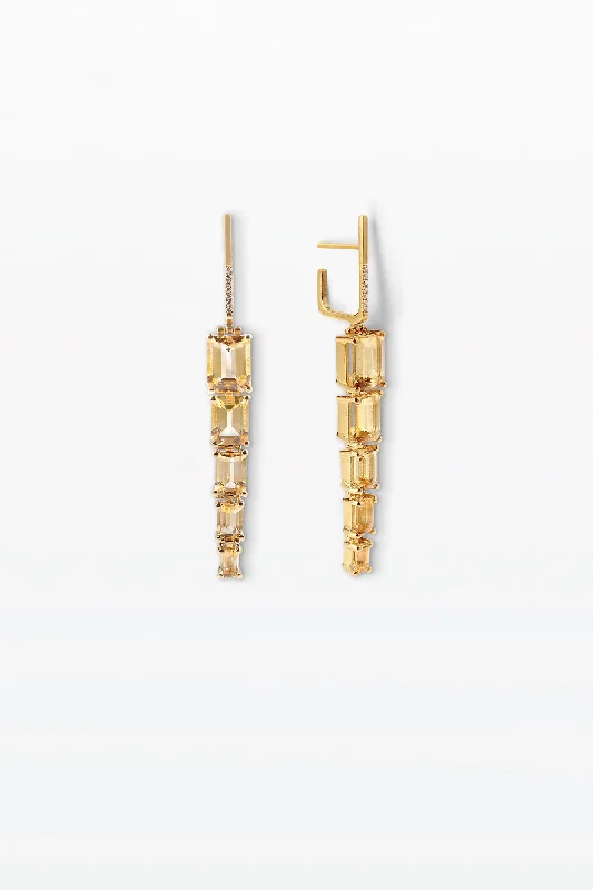 Silver Drop Earrings-Lustre 16 18K Gold Earrings w. Diamonds & Citrine